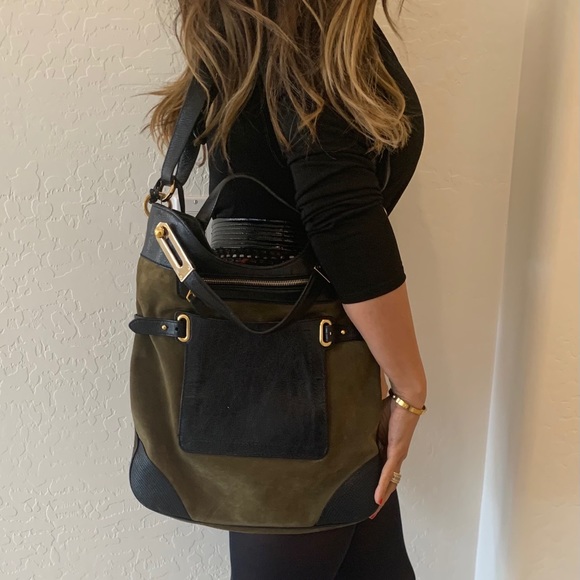 BALENCIAGA Suede Leather Tote Handbag,Olive Green. - Picture 5 of 13